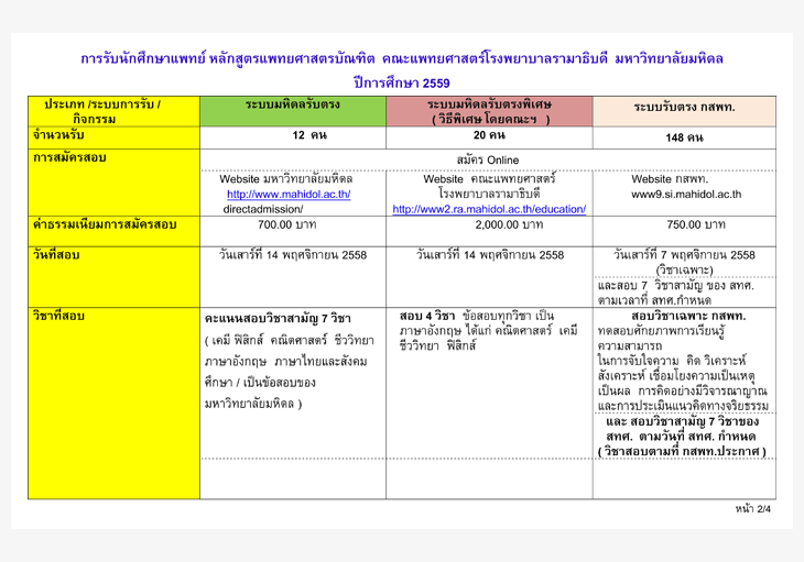 รับตรง59 โครงการหลัก 3 โครงการ คณะแพทย์รามาธิบดี ม.มหิดล 2559