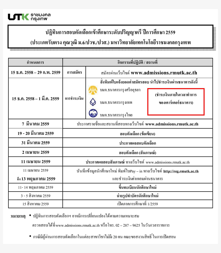 ปฏิทินรับตรง59 ประเภทรับตรง ม.เทคโนโลยีราชมงคลกรุงเทพ 2559