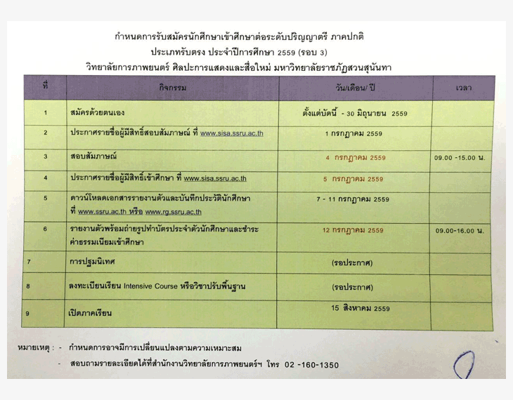 รับตรง59 วิทยาลัยการภาพยนตร์ฯ ราชภัฏสวนสุนันทา 2559 (รอบ 3)